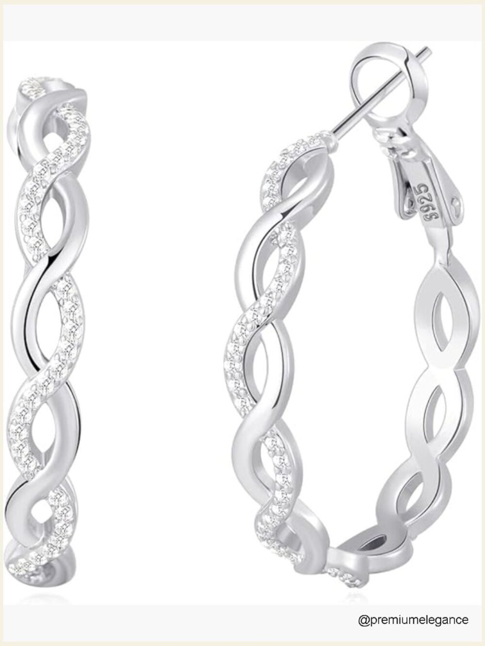 925 Sterling Silver Twisted Hoop Earrings CZ Hypoallergenic Lightweight 20-60MM